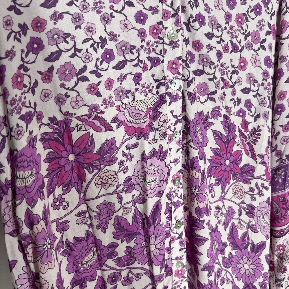 Spell Mossy Button Through Floral Gown Duster Maxi Dress Lilac Sz S - Picture 10 of 13